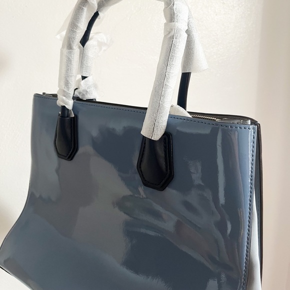 Michael Kors Mercer Convertible Large Patent Leather Tote (Denim) - Picture 3 of 9